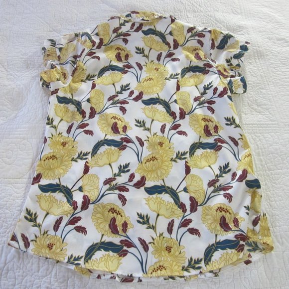Modcloth Top S Yellow Floral Print Ruffle Retro - Picture 8 of 11